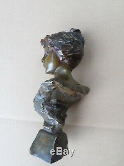 Emmanuel Villanis (1858-1914)-Alda-Buste-Bronze-femme-Art Nouveau-Jugenstyle
