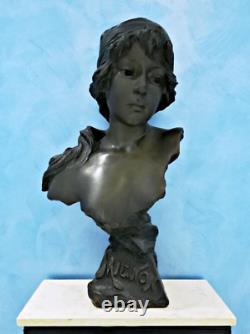 Emmanuel Villanis MIGNON 1896 SALON Buste Art Nouveau Bronze Femme Artiste Fr