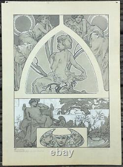 Estampe Art Nouveau Femme Figures Décoratives Alphonse Mucha Planche 4