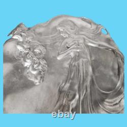 Étain pur art nouveau cadre plateau femme élégante decoration sculpture