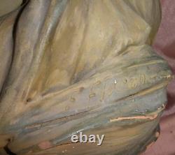 FLORAN Statue céramique / terre cuite 1900 Femme & fleur art nouveau à restaurer