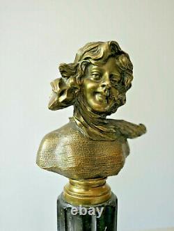 F Renard, Buste de Femme, Sculpture en Bronze, Art Nouveau Signature à Voir