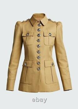 Femme Coton Veste Militaire Kaki Officier Blazer Designer Coat-LE-120
