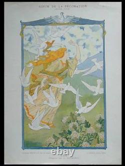 Femme Et Oiseaux -1900- Planche Art Nouveau, Bourgeot, Air