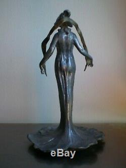 Femme Fleur 1900 Statue Danseuse Art Nouveau Dlg Mucha Metal Argente