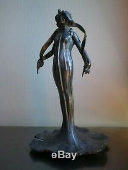 Femme Fleur 1900 Statue Danseuse Art Nouveau Dlg Mucha Metal Argente