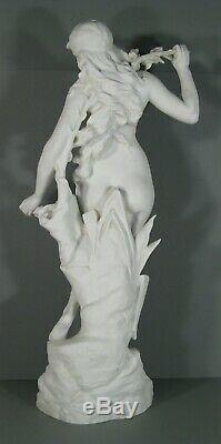 Femme Fleur Ancienne Sculpture Art Nouveau Biscuit De Porcelaine Signée E. Drouot