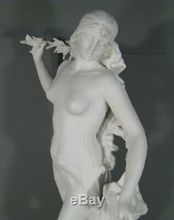 Femme Fleur Ancienne Sculpture Art Nouveau Biscuit De Porcelaine Signée E. Drouot