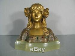 Femme Fleur Sculpture Symboliste Bronze Ancien Style Art Nouveau Jugendstil