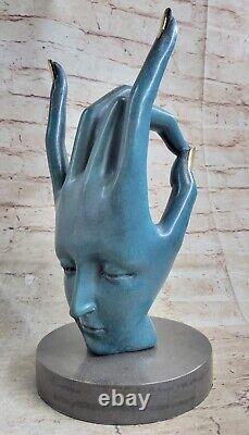 Femme Visage Sculpture Statue Nouveau Bronze Dali Le Gesture Fonte Art