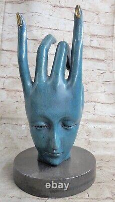 Femme Visage Sculpture Statue Nouveau Bronze Dali Le Gesture Fonte Art