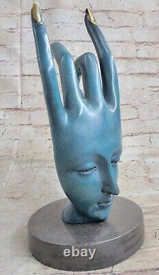 Femme Visage Sculpture Statue Nouveau Bronze Dali Le Gesture Fonte Art