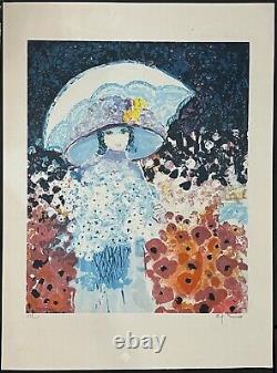 Femme à l'ombrelle dans le goût art nouveau vers 1980 signature illisible