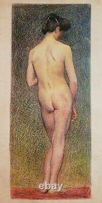 Femme nue modèle nu féminin 1900 école italienne étude dessin aquarelle tableau