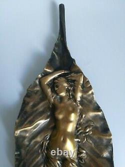 Feuille Art Nouveau Bronze Par Delperier Salon 1900 Femme Grande Taille G2114