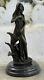 Figurine En Bronze Art Déco Nymphe Des Bois Signée Mavchi Femme Art Nouveau