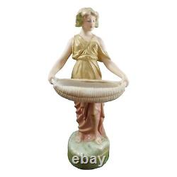 Figurine En Porcelaine Royal Dux Art Nouveau Femme Jeune Panier En Papyrus 2077