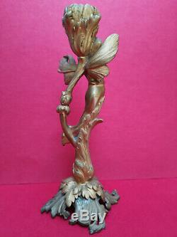 Figurine bougeoir art nouveau Jugendstil bronze dore femme ailées libellule