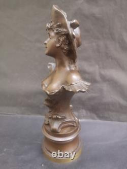 Figurine femme art nouveau bronze patine brune hauteur 28 cms jugendstil 3 kgs