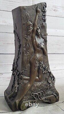 Fin Style Art Nouveau Femme Vase Bronze Sculpture Statue Signée George Flamand