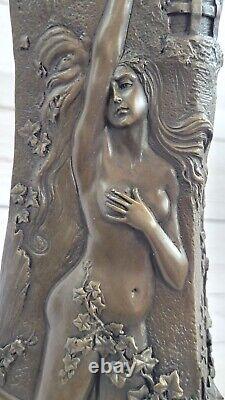 Fin Style Art Nouveau Femme Vase Bronze Sculpture Statue Signée George Flamand