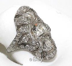 Fine Art Déco Rond Ancien Européenne Coupe Cluster Diamant Femme Bague Platine
