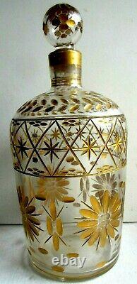 Flacon à parfum cristal ciselé de fleurs à l'or fin, Art Déco Nouveau, 18 cm