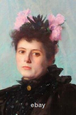 François FORICHON, portrait, femme, fleurs, tableau, robe, Art Nouveau
