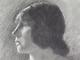 Fusain Antique Ancien Dessin Original Art Nouveau Profil Portrait De Femme
