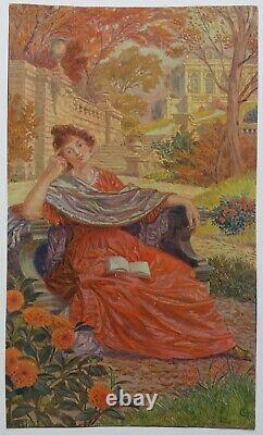 GRASSET Eugène, Femme au jardin, Phototype art nouveau. XIXe