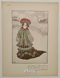 G. De Feure Aquarelle décorative vers 1900 Estampe en couleur Art Nouveau Femme
