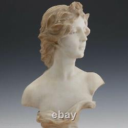 G. Morin Femme Avec Couronne de Laurier Um 1900 Albâtre Blanc Bicolore Buste