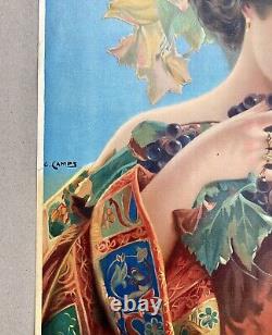 Gaspar CAMPS /Superbe Planche 1900 Art Nouveau Jeune Femme aux Fruits /38 x 52cm