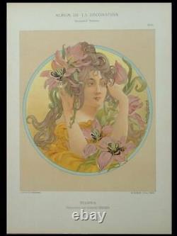 Gaston Gerard, Tulipes, Femme 1901 Lithographie, Art Nouveau
