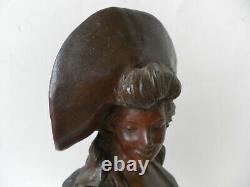 Georges Van der Straeten buste de femme art nouveau métal et marbre Belgique