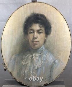 Gouache Portrait d'une Femme Élégante Paris France 1901 Art Nouveau Signée