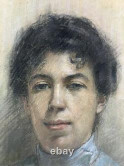 Gouache Portrait d'une Femme Élégante Paris France 1901 Art Nouveau Signée