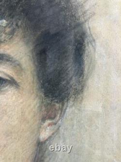 Gouache Portrait d'une Femme Élégante Paris France 1901 Art Nouveau Signée