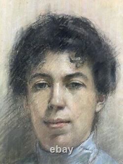 Gouache Portrait d'une Femme Élégante Paris France 1901 Art Nouveau Signée