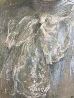 Gouache Portrait d'une Femme Élégante Paris France 1901 Art Nouveau Signée