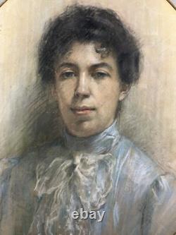 Gouache Portrait d'une Femme Élégante Paris France 1901 Art Nouveau Signée