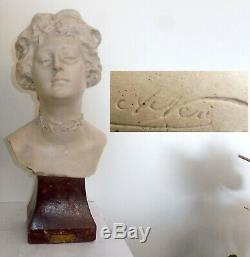 Grand Buste Sculpture Femme Art Nouveau Signe Alfredo Neri Platre Marbre 1905