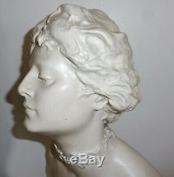 Grand Buste Sculpture Femme Art Nouveau Signe Alfredo Neri Platre Marbre 1905