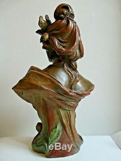 Grand Buste Terre Cuite Femme Fleur Art Nouveau 1900 Jugendstil Goldscheider