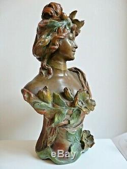 Grand Buste Terre Cuite Femme Fleur Art Nouveau 1900 Jugendstil Goldscheider