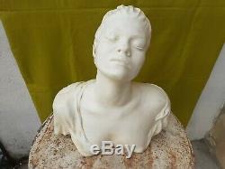 Grand Imposant Buste Femme Plâtre XXe Style Art Nouveau Art Déco Statue 46 cm