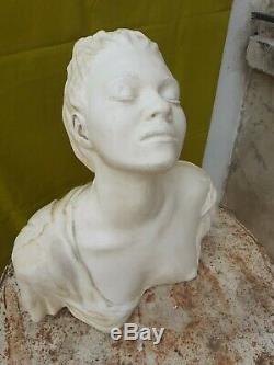 Grand Imposant Buste Femme Plâtre XXe Style Art Nouveau Art Déco Statue 46 cm