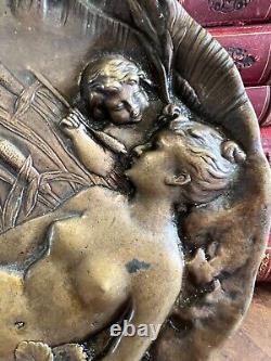 Grand Plateau Bronze Art Nouveau Femme & Enfant Vide Poche Erotique Vers 1900