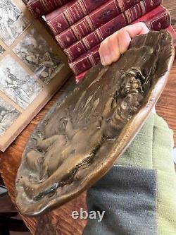 Grand Plateau Bronze Art Nouveau Femme & Enfant Vide Poche Erotique Vers 1900