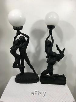 Grand Sexy Paire De Art Déco Nouveau Homme & Femme Chair Statue Lampes Avec